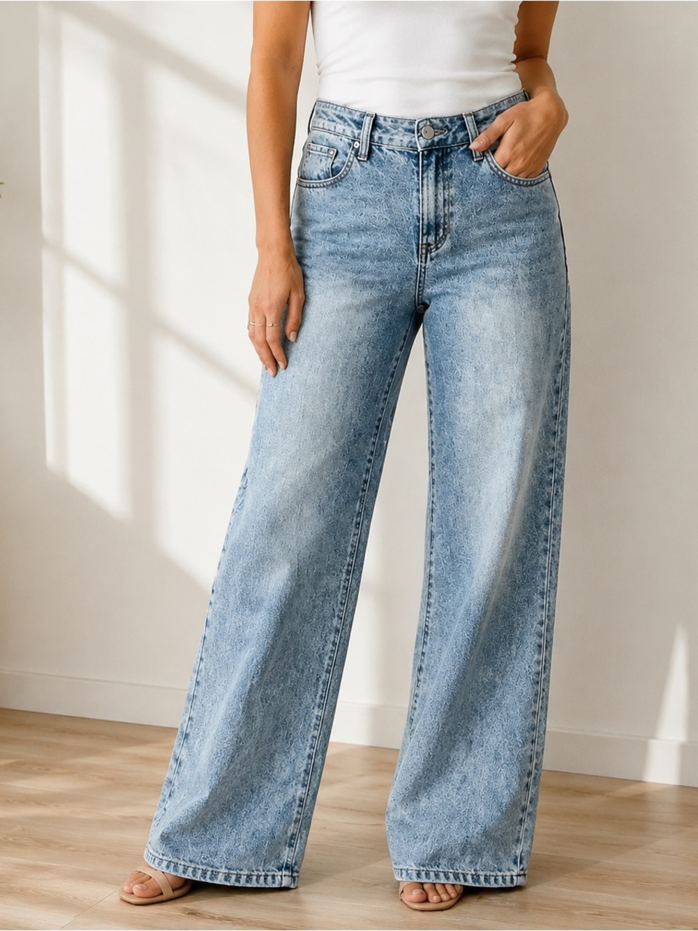 Refuge Denim Osaka Wide Leg High Rise Jeans Womens 32x32 Light Wash Streetwear